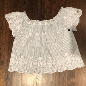 Hollister Off-the-Shoulder Tee (L) (blue/white)